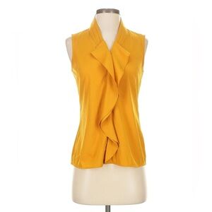 Banana Republic Sleeveless V Neck Ruffle Front Blouse in Mustard Yellow Size XSP